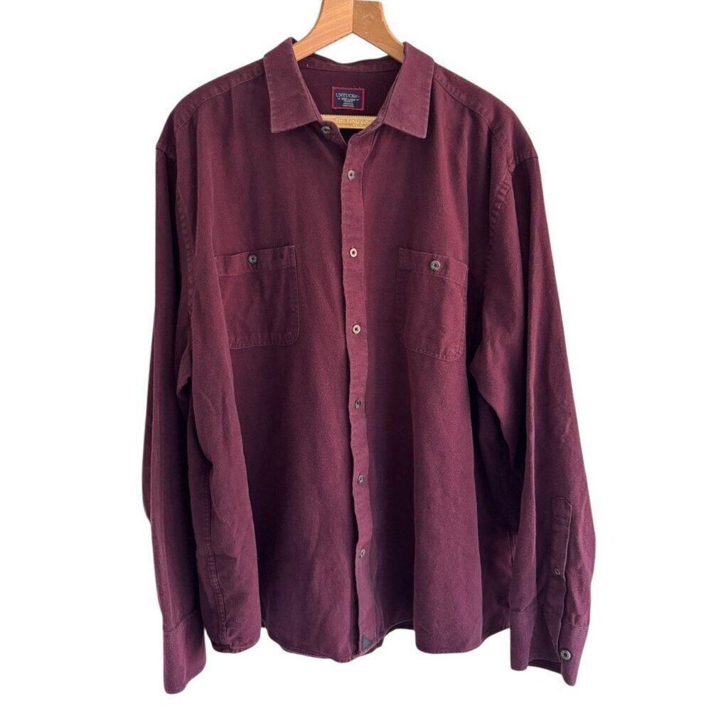 Untuckit Light Flannel Shirt Mens 3XL XXXL Burgundy Regular Button Long Sleeve